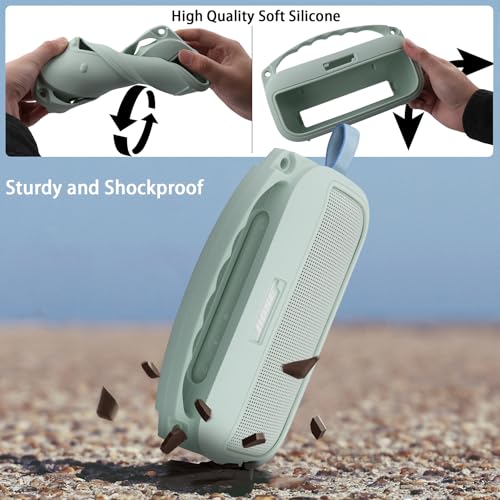 co2CREA Hard and Silicone Case for Bose SoundLink Flex 2/1, Alpine Sage | 2nd Gen Compatibility, Dual-Layer Protection, EVA Hard Shell, Silicone Cover, Adjustable Shoulder Strap, Aluminum Carabiner - color: Alpine Sage Case