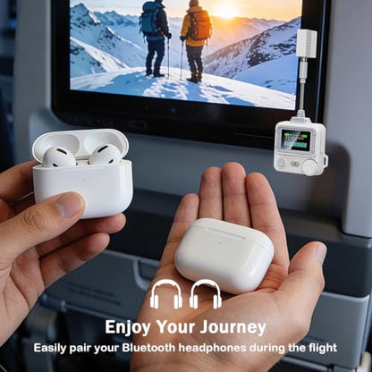 Bluetooth 6.0 Transmitter Receiver for TV/Airplane to 2 Wireless Headphones Dual Link with 3.5mm AUX 2-in-1 Wireless Bluetooth Audio Adapter for Travel Flight Gym Boat Car Home Stereo