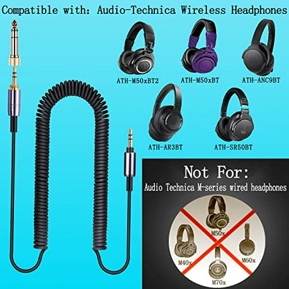 FAAEAL WH-1000XM4 Coiled Audio Cable Replacement for Sony WH-1000XM5 MDR-950BT WH-XB910N Audio-Technica ATH-M50xBT2 Headphones 3.5mm(1/8") Extension Wire with 6.35mm(1/4") Adapter 14ft - color: Black(4.2ft-14ft)