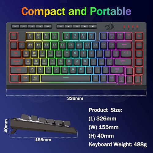 Redragon K524 75% Wired Gaming Keyboard, RGB Backlit, Whisper-Quiet, Black | Membrane Keyboard with Programmable Macro and Multimedia Keys, Anti-ghosting, Spill Resistant,Compact for Win/MAC/PS/Xbox - color: Wired