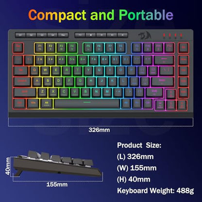 Redragon K524 75% Wired Gaming Keyboard, RGB Backlit, Whisper-Quiet, Black | Membrane Keyboard with Programmable Macro and Multimedia Keys, Anti-ghosting, Spill Resistant,Compact for Win/MAC/PS/Xbox - color: Wired