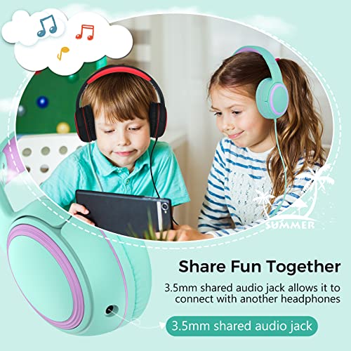 JOMILIN A10 Kids Headphones with Microphone, Folding Portable Wired Headphones with 1.5M No-Tangle Cord for Smartphone Tablet Computer MP3/4 (Green)