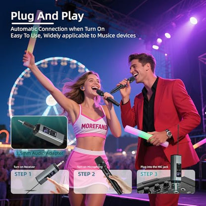 Wireless Karaoke Microphone, Dual Handheld Mic with 2.4G Dual Signal Chip, 260FT Range, 40H Rechargeable Battery, DSP Noise Cancelling, 99 Channels for Singing, Party, Church