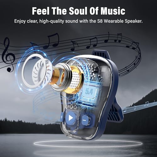 Wearable Bluetooth Speaker, Clip-On Speaker with Mic, IP56 Waterproof Blue | 18H Battery Life, Hands-Free Music & Calls, Outdoor Adventure Ready, Lightweight Wearable Design - color: Blue