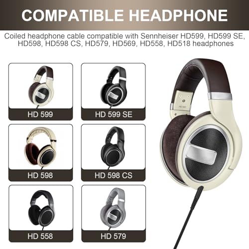 Zosvoses HD599 Replacement Cable Compatible with Sennheiser HD599, HD598, HD579, HD569, HD558, HD518 Headphones, Coiled Headphone Extension Cable with 6.35mm Adapter, 5-10ft