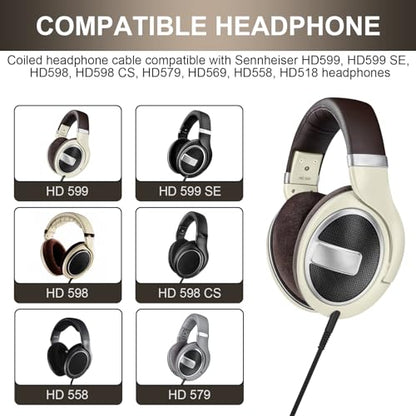 Zosvoses HD599 Replacement Cable Compatible with Sennheiser HD599, HD598, HD579, HD569, HD558, HD518 Headphones, Coiled Headphone Extension Cable with 6.35mm Adapter, 5-10ft