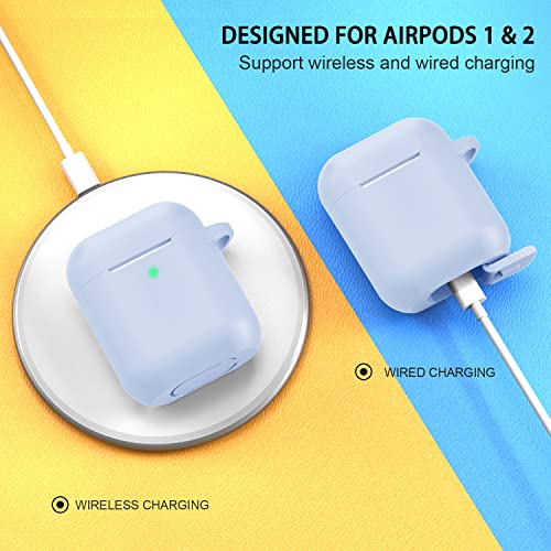 Compatible with AirPods Case Cover, Full Protective Silicone Skin Dust-Proof Designed for Apple AirPods 1st 2nd Generation with Keychain, Front LED Visible, Light Blue - color: B-Light Blue