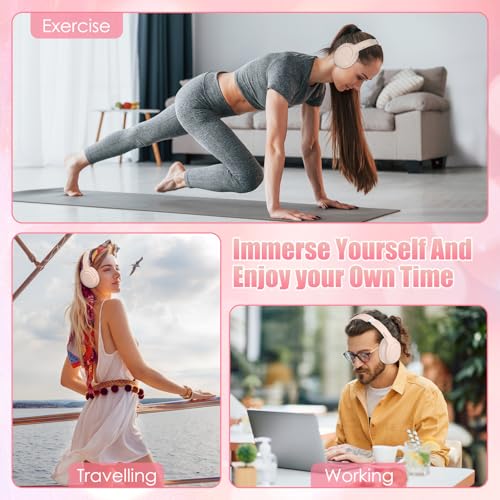 Active Noise Cancelling Headphones, Over-Ear Headphones Pink | Wireless Blutooth Headphones with100H Playtime, Built-in Microphone, Lightweight & Foldable, Deep Bass for Work/Gym/Travel - color: Pink