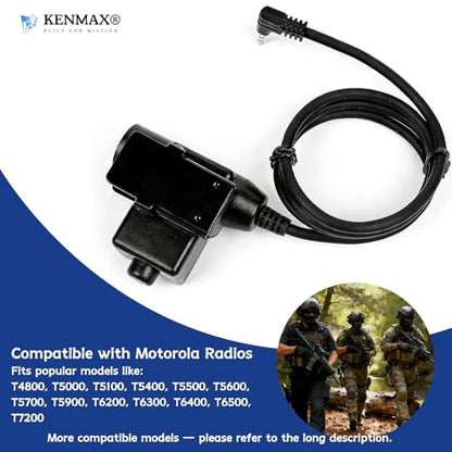U94 PTT Cable Adapter for Motorola 1-Pin 2.5mm Radios, Tactical Headset Push-to-Talk Compatible with Talkabout T5200 T5600 T6200 T6500 T7450 Series
