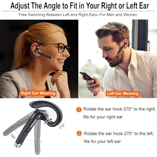 Wireless Headset Business Earpiece Built-in Mic Noise Cancelling Headphone 5.3 Handsfree Sports Earphone for Android iOS Driving Trucker Driver Business Office - color: Black with silver