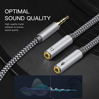 3.5mm Male to Dual 3.5mm Female Headset Splitter with Separate Microphone and Headphone for PC, PS4, Gaming