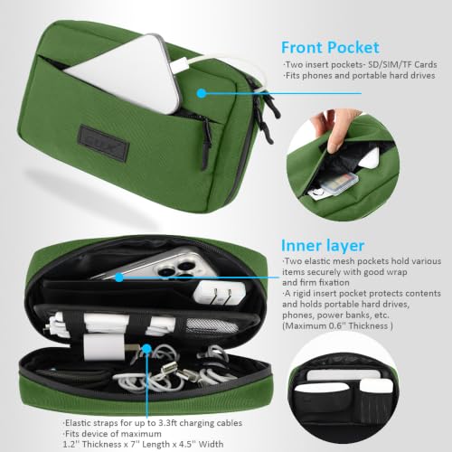 GOX Travel Cable Organizer Bag, Small Tech Pouch for Electronics, Green - color: Green