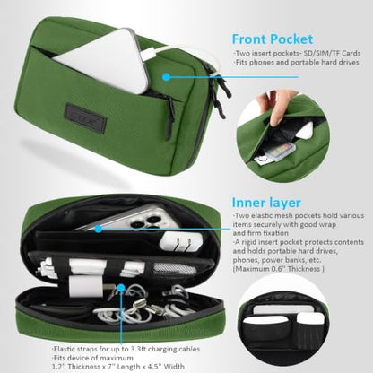 GOX Travel Cable Organizer Bag, Small Tech Pouch for Electronics, Green - color: Green