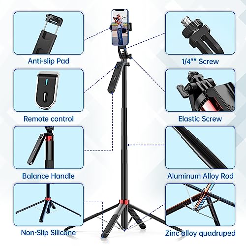 ULANZI MA09 Phone Tripod, 71" Selfie Stick for Luna Gopro Pocket4 Action | Cell Phone Tripod Stand w rechargeable remote, Handheld Shooting, 360° Rotating, 1/4'' Screw for Selfie Video, iPhone Android - color: MA09 Red