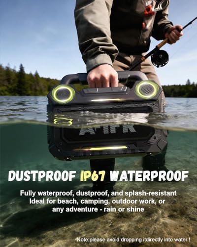 Outdoor Bluetooth Speaker, 160W Loud Bass! Rugged, IP67 Waterproof, 24H Playtime with Lights, Wireless TWS Pairing Portable Speakers for Party, Outsides, Travel, Beach, Garage (Black) | Rugged portable speaker with deep bass, LED lights, TWS pairing for p