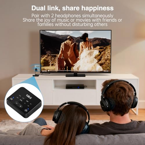 1Mii NightPair Bluetooth 5.3 Transmitter for TV to 2 Headphones/Speakers | aptX Adaptive & HD, Optical/AUX/RCA Audio Inputs, 100FT Long Range Bluetooth Adapter for Television with Volume Control