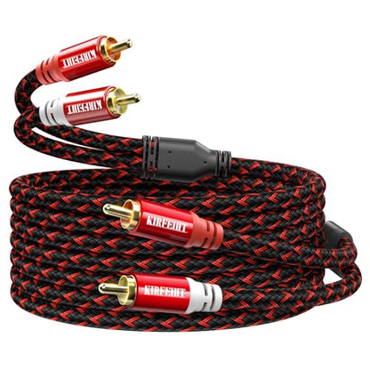 KIRFEIHT RCA Cables - 2RCA to 2RCA Subwoofer Cable OFC Core Gold-Plated Plug Nylon Braided Car Audio Cable for Hi-Fi Systems, Home Theater, HDTV, Amplifiers, Speakers 15FT - Red & Black - size: 15FT, style: 2RCA TO 2RCA