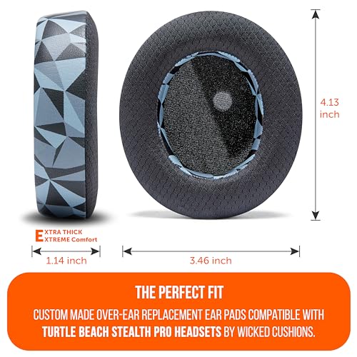 WC Freeze Stealth Pro - Cooling Gel Earpads for Turtle Beach Stealth Pro 1 | Made by Wicked Cushions | Boost Comfort, Durability, Thickness & Sound Isolation | Geo Grey - color: Geo Grey