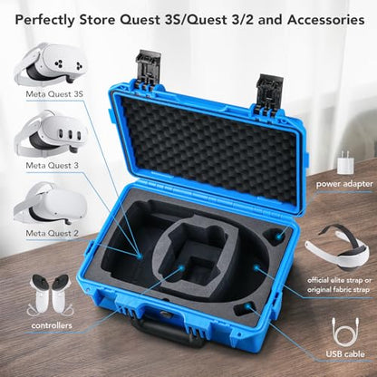 Lykus Titan OQ200 Waterproof Hard Case for Quest 3S/3 and Elite Head Strap | CASE ONLY,Fits Stock and Official Elite Head Strap,IP67 Waterproof,Shockproof,CNC Cut Premium Foam - color: Blue