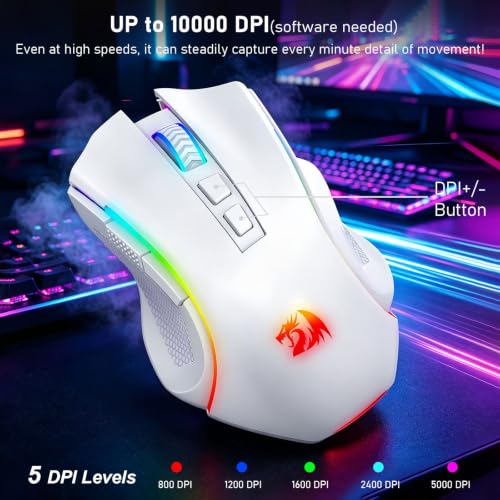Redragon M602 Griffin Wireless RGB Gaming Mouse Tri-Mode 8000DPI - White - color: White