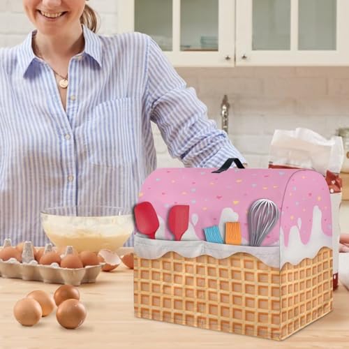 Stand Mixer Cover with Adjustable Drawstring, Cream Print Water Resistant Stand Blender Dust Cover Large Stnad Blender Cover Universal for Small Kitchen Appliances - color: Cream Print, size: S
