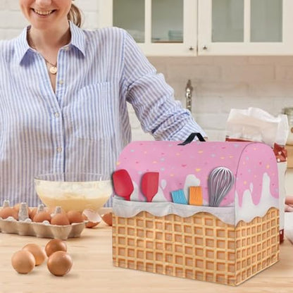 Stand Mixer Cover with Adjustable Drawstring, Cream Print Water Resistant Stand Blender Dust Cover Large Stnad Blender Cover Universal for Small Kitchen Appliances - color: Cream Print, size: S