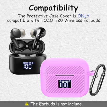 Compatible with TOZO T20 Case Cover, Soft Silicone Skin Case with Keychain, Shock Absorbing and Anti-Drop Protective Case with LED Power Display for Men and Women [Front LED Visible] Light Purple - color: Light Purple