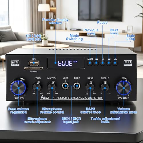 Joengoep AK52 Home 2.1 Channel Bluetooth 5.0 Stereo Receivers Amplifier - size: AK-52