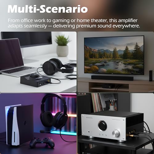H1 DAC Amp, Digital to Analog Headphone Amp for PC, 3.5MM/6.35MM/Mic/EQ Optical/Coaxial/RCA Outputs with Treble & Bass Switch, Mini USB HiFi Headphone Amplifier for Mac PS5 Home Stereo