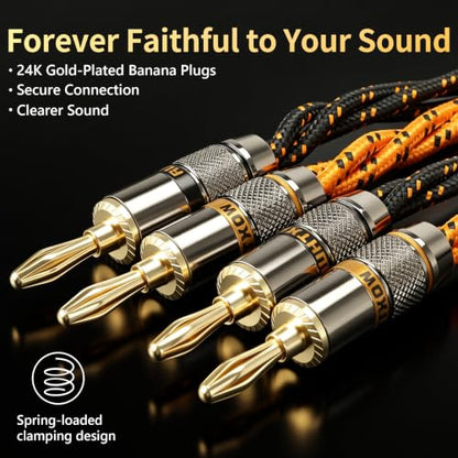 10 Gauge Speaker Wire,5N OFC Speaker Cable with Banana Plugs | Nylon Braided,24K 5μm Gold-Plated,Ferrite Core,Anti-Interference, HiFi Speaker Wire for Home Theater(9.84 ft/118.11 in) - size: 9.84 ft/118.11 in
