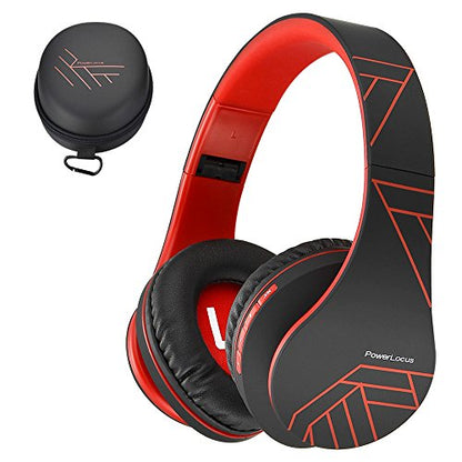 PowerLocus Bluetooth Over-Ear Headphones, Wireless Stereo Foldable Headphones Wireless and Wired Headsets with Built-in Mic, Micro SD/TF, FM for iPhone/Samsung/iPad/PC (Black/Red) - color: Black/Red