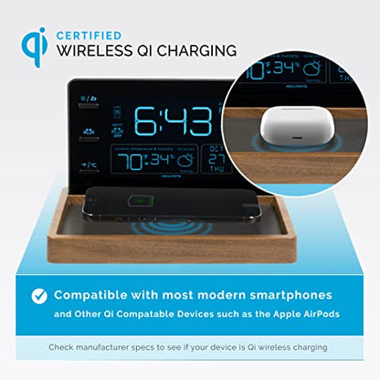 AcuRite Weather Valet with Qi-Certified Wireless Charging Pad, Auto-Dimming LCD Screen, Alarm Clock, Hyperlocal Forecast, Outdoor Temperature and Humidity Measurements, Indoor Temperature Reading