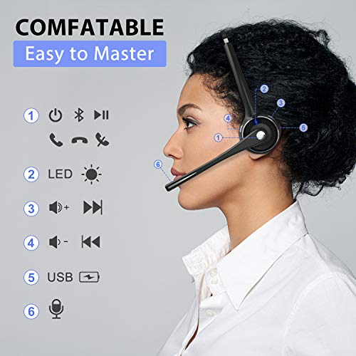 Trucker Bluetooth Headset, V5.0 Handsfree Wireless Phone Headset with Charging Station, Noice Cancelling, Bluetooth Headset with Microphone, Suitable for Call Center Office Phone