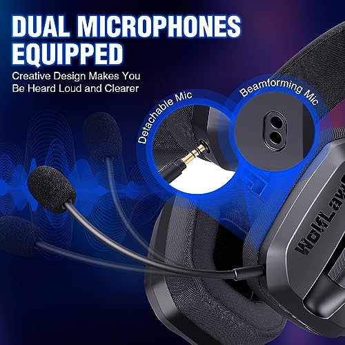 Wireless Gaming Headset for PS5, PS4, PC, Mac, Switch, Bluetooth Over-Ear Headphones with Detachable and Built-in Mics, Low Latency, Lightweight, Noise Isolation, 48H Battery