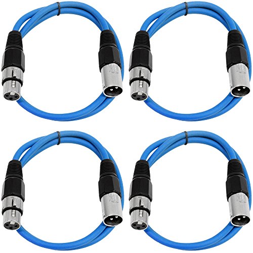 Seismic Audio - SAXLX-2-4 Pack of 2' XLR Male to XLR Female Patch Cables - Balanced - 2 Foot Patch Cord - Blue and Blue - color: Blue and Blue