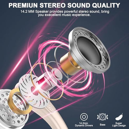 Wireless Earbud, 75H Bluetooth 5.4 Headphones Sport IP7 Waterproof, Running Wireless Earphones with ENC Noise Canceling Mic, 3D Bass Over Ear bud with Earhooks for Android, iOS, Workout, Gym, Rosegold - color: Rose Gold