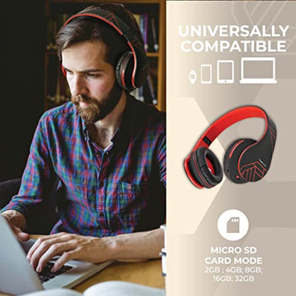 PowerLocus Bluetooth Over-Ear Headphones, Wireless Stereo Foldable Headphones Wireless and Wired Headsets with Built-in Mic, Micro SD/TF, FM for iPhone/Samsung/iPad/PC (Black/Red) - color: Black/Red