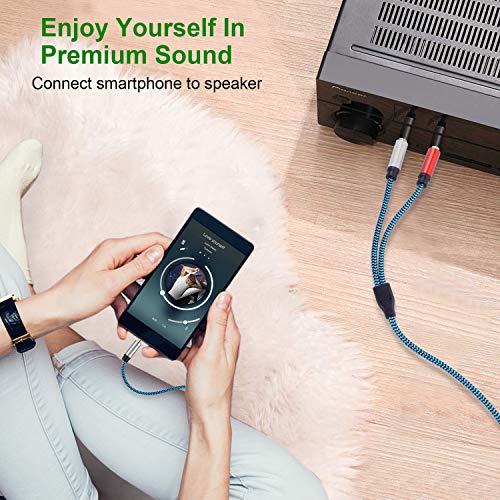1/8 to 1/4 Stereo Cable, Nylon Braided 3.5mm to 1/4 Cable & Adapter Cord, TRS to Dual 6.35mm TS Unbalanced Breakout Wire for Laptop, Mixer, Amp - 6.6 Ft