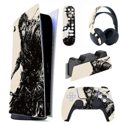 PlayVital Full Set Skin Decal for ps5 Console Digital Edition, Sticker Vinyl Decal Cover for ps5 Controller & Charging Station & Headset & Media Remote - Inkblade Wukong - color: Inkblade Wukong