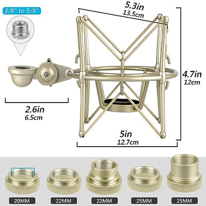 Geekria for Creators Microphone Shock Mount Compatible with Neumann TLM 103, TLM 102, U 87 Ai, TLM 67 Mic Anti-Vibration Suspension Adapter Clamp Mic Holder Clip (Champagne / Metal)