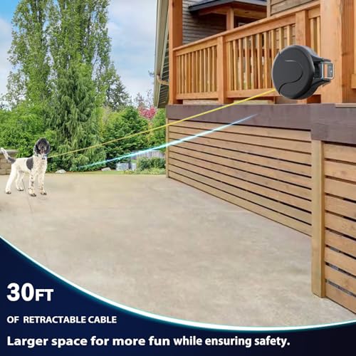 30ft Wall Mount Retractable Dog Tie Out Cable for Small to Large Dogs Between 20-75 lbs, Patented Retractable Dog Lead Great for Yard/Garden - Durable for 70,000 Cycles (Black, 30ft) - color: Black