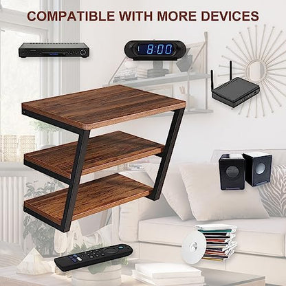 LUCKUP Floating Wall Shelves Wall Mounted Projector Shelf Wood AVMedia Stand with 3 Shelves, Entertainment Center with Strengthened Metal Steel Frame - size: 3-Tier without Cable-Friendly Edge