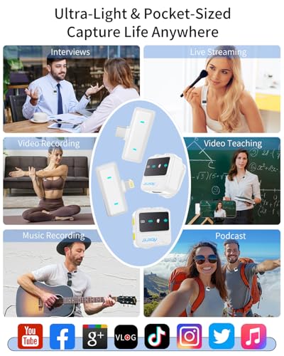 Wireless Lavalier Microphone for iPhone Android, mini Bluetooth mic | Mic with Smart Noise Reduction, Reverb Effect, 30H+ Battery Life for Vlog, YouTube, TikTok, Podcast,Ideal for Content Creator - size: White Mic for iOS/Android