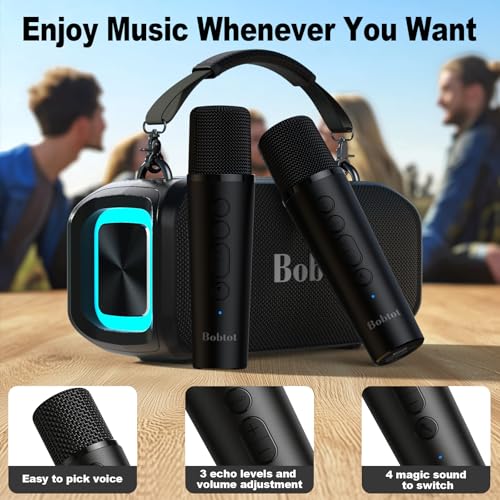 Bobtot Portable Speaker Outdoor Speaker | 2 Wireless Microphones Outdoor Speaker IPX5 Waterproof Speaker with Handle Stereo Loud Sound, Home & Outdoor Party