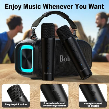 Bobtot Portable Speaker Outdoor Speaker | 2 Wireless Microphones Outdoor Speaker IPX5 Waterproof Speaker with Handle Stereo Loud Sound, Home & Outdoor Party