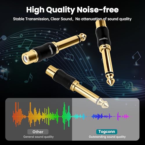 RCA to 1/4 Inch Adapter 2 Pack, 6.35mm Quarter Inch TS Mono Male to RCA Female Jack Plug, Gold-Plated Guitar Connectors, Audio Converter Premium Quality Series - size: 2 Pack