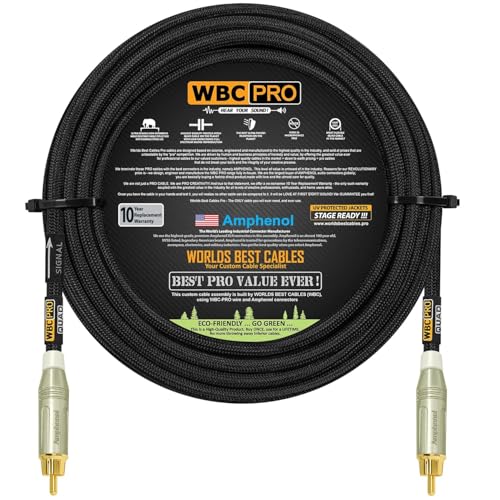 60 Foot - WBC-PRO-Quad Ultra-Silent, Ultra-Flexible, Star-Quad Center-Channel, Subwoofer Cable with Amphenol ACPR-SWH Die-Cast, Gold Plated RCA Connectors & Black Tweed Jacket – Directional Design