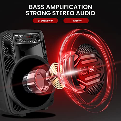 Portable Bluetooth PA Speaker System - 300W Rechargeable Outdoor Bluetooth Speaker Portable PA System w/ 8” Subwoofer 1” Tweeter, Microphone in, Party Lights, MP3/USB, Radio, Remote - color: Charcoal
