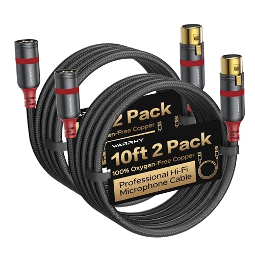 Warrky 10ft 2 Pack XLR Cables OFC Gold-Plated Hi-Fi Balanced Male to Female | [Oxygen-Free Copper (OFC), Gold-plated Connector] Balanced Microphone Cable Male to Female Professional Hi-Fi XLR Cable - style: 10ft 2 Pack