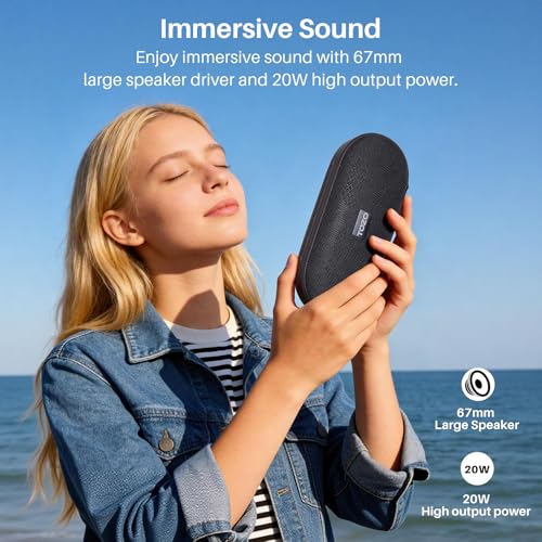 TOZO PA1 Portable Bluetooth Speaker, Powerful Stereo Sound with Deep Bass | 25H Playtime, IPX7 Waterproof for Shower, Wireless Speaker with App EQ Control, Dual Pairing for Home, Outdoor and Travel